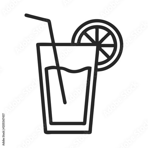 Refreshing beverage with straw and slice of lemon  