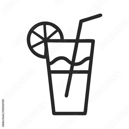 Outline of a glass of lemonade with a straw and lemon slice  