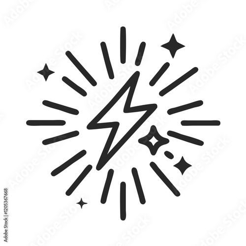  Lightning bolt icon with stars and decorative lines in minimalist style