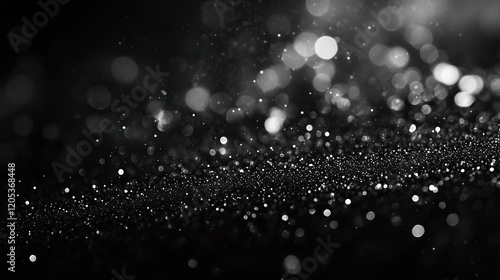 a bokeh of white snow on a black background
