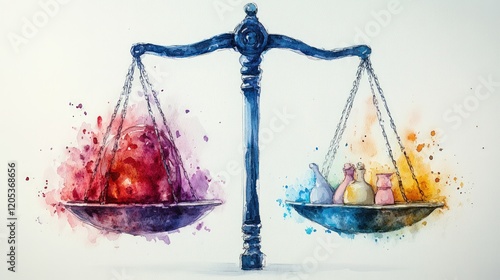 Watercolor scales; weighty stone, small bottles.