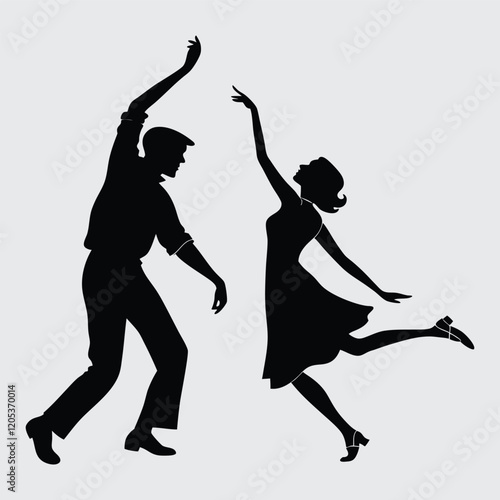 Dancing man and women image silhouette vector art and illustration