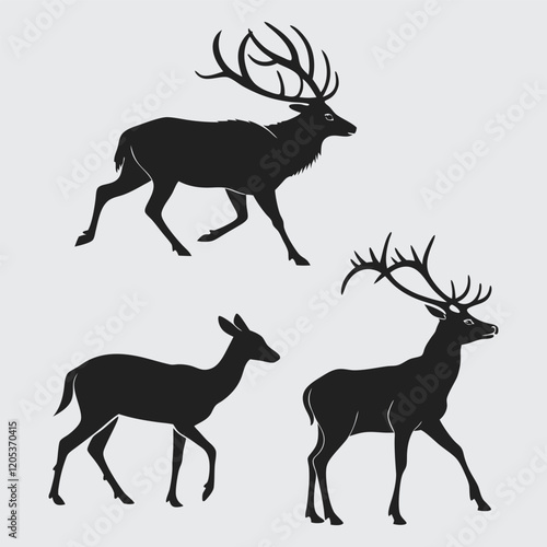 Deferent deer breed image silhouette vector art and illustration