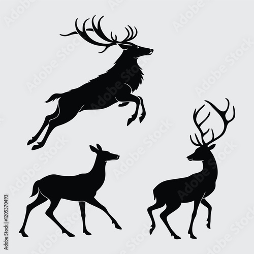 Deferent deer breed image silhouette vector art and illustration