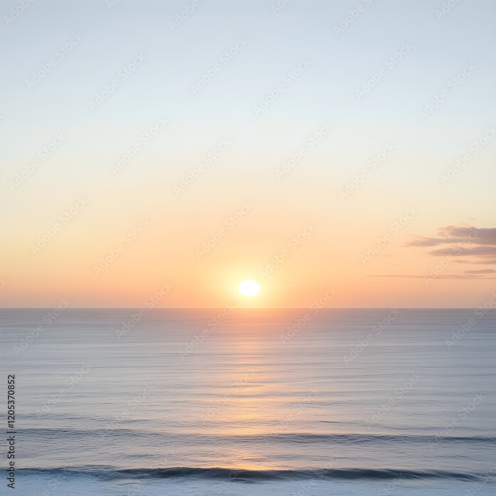 Panoramic Sunrise View Over Coastal Horizon at Tranquil Beach Panoramic Sunrise View Over Coastal Horizon at Tranquil Beach