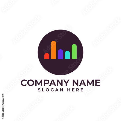 A vibrant logo featuring a multicolored bar graph within a dark circle, symbolizing growth, data analysis, or financial progress. The clean lines and bold colors convey professionalism and energy