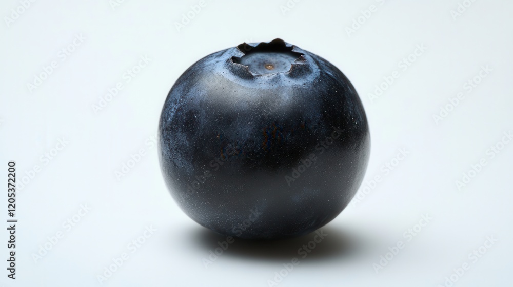 A single blueberry rests on a smooth white surface, surrounded by a pristine white background, highlighting its vibrant color and texture. A single blueberry rests on a smooth white surface, surrounded by a pristine white background, highlighting its vibrant color and texture.