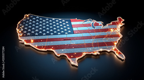 Dynamic representation of the united states with illuminated american flag conceptual art digital environment vibrant display national identity