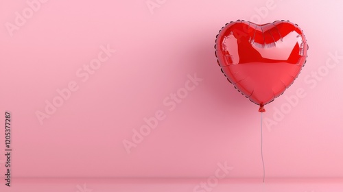 Red heart balloon floating on pink background romantic decor