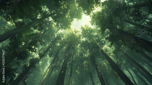 木漏れ日の緑豊かな森