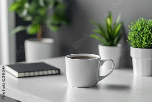 Wallpaper Mural Minimalistic office desk with coffee and notebook. Torontodigital.ca