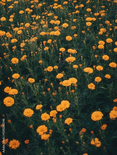 Wallpaper Mural marigolds spread across a vast field, with the yellow and orange hues creating a vibrant contrast against the deep green of the grass Torontodigital.ca