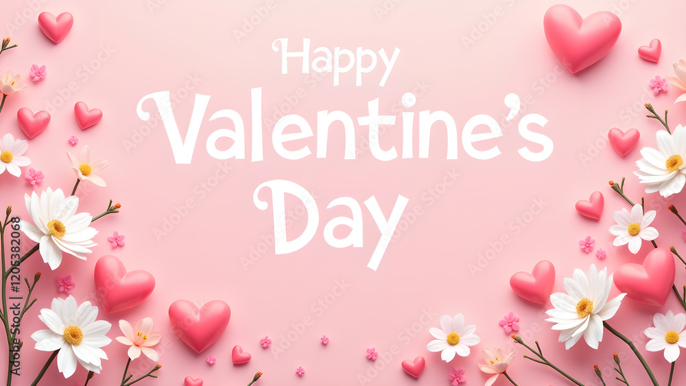 Happy Valentine's Day greeting card with hearts and flowers Happy Valentine's Day greeting card with hearts and flowers