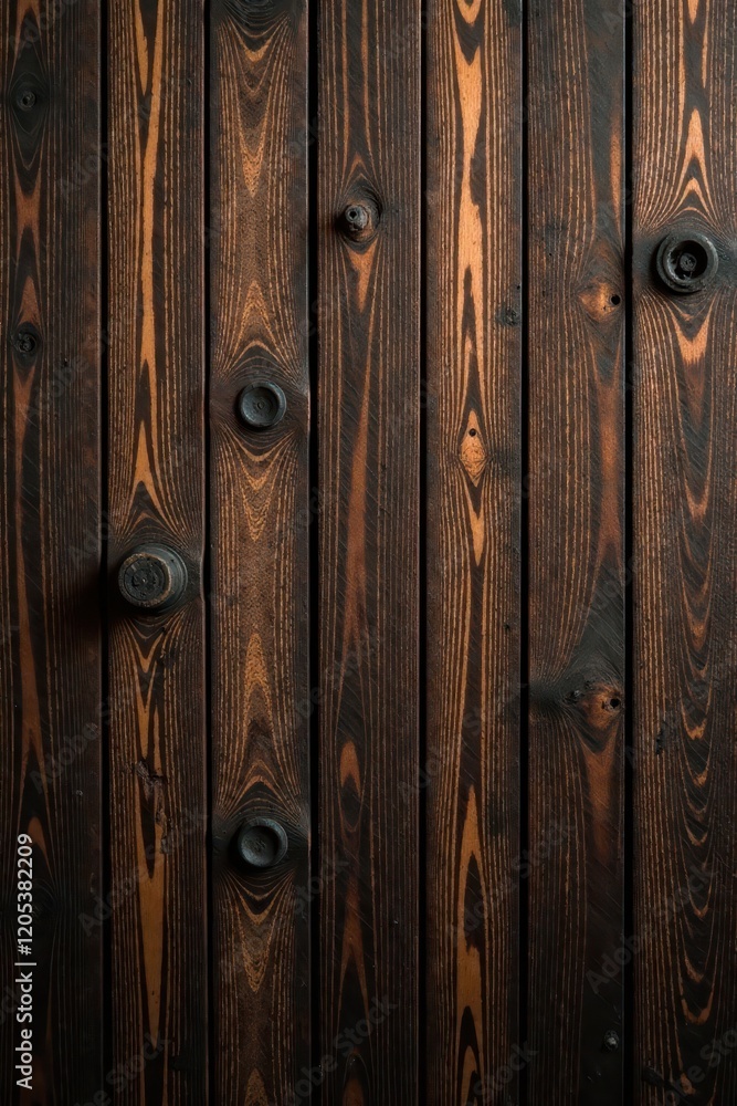 Naklejka premium Dark brown wood planks, vertical grain pattern, pattern, grain
