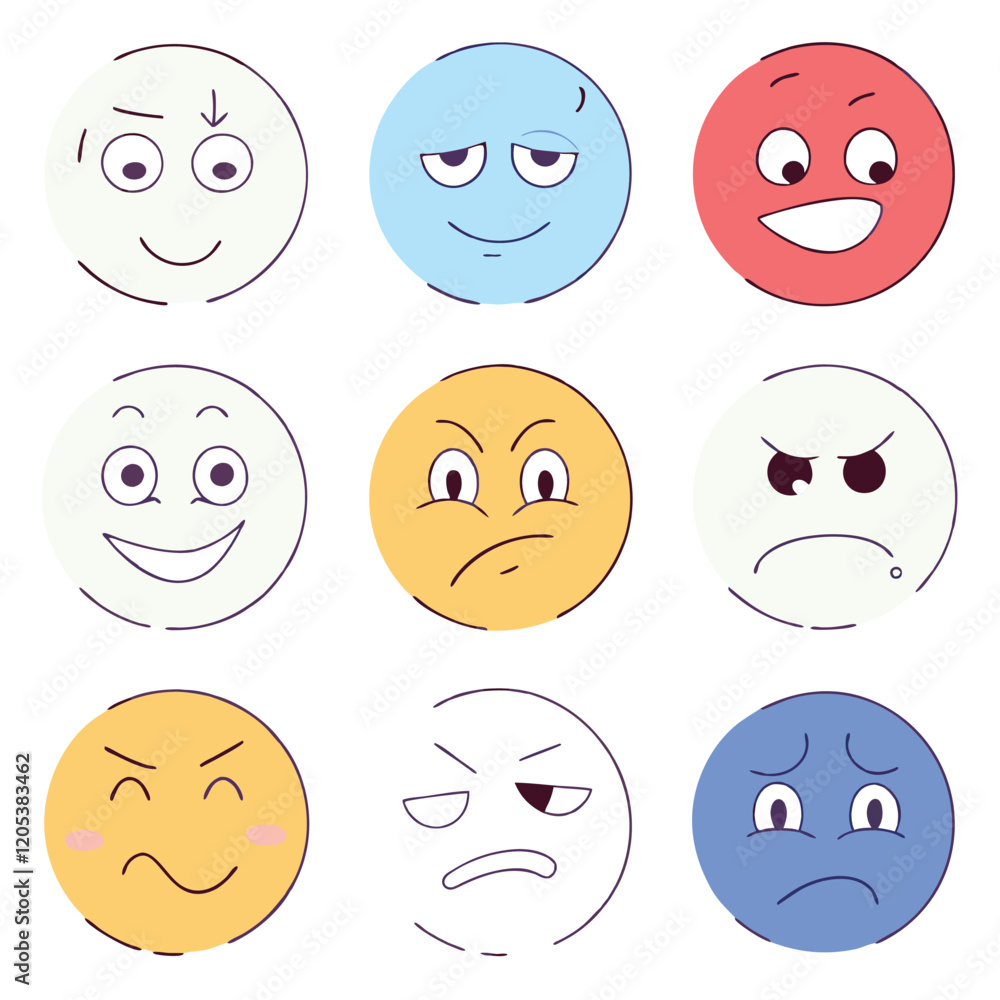 Hand-Drawn Emojis: Cute Black & White Circular Sketches art sad icon face happy symbol doodle vector Hand-Drawn Emojis: Cute Black & White Circular Sketches art sad icon face happy symbol doodle vector