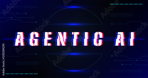 Agentic AI futuristic text design on a dark blue background with a futuristic vector design.