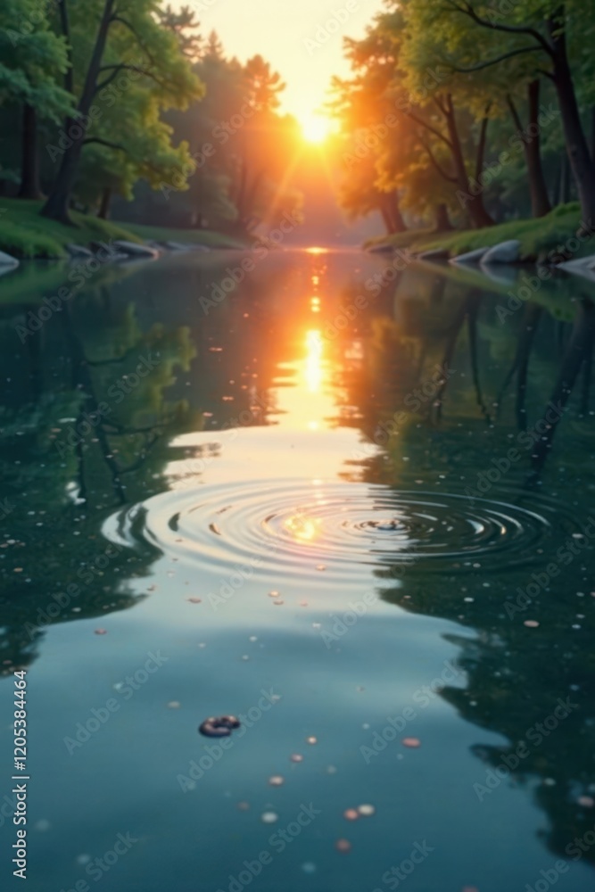 Naklejka premium Serene water surface reflected in stillness of morning light, mirror lake, stillness, peaceful morning