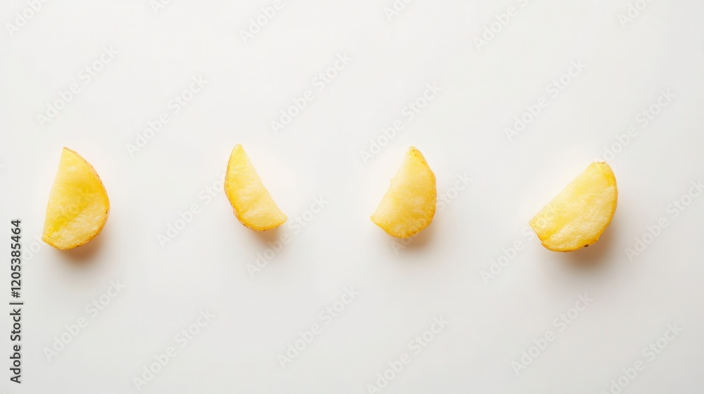 Four apple slices are neatly cut in half, showcasing their fresh, vibrant color and juicy texture, ideal for healthy snacking or culinary preparation. Four apple slices are neatly cut in half, showcasing their fresh, vibrant color and juicy texture, ideal for healthy snacking or culinary preparation.
