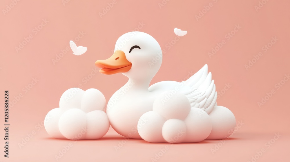 Duck illustration with fluffy clouds, styled with smooth curves, soft gradients, and a whimsical yet modern feel