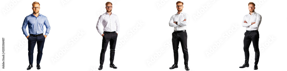 Professional Man in Stitched Poses from Casual to Formal Attire Professional Man in Stitched Poses from Casual to Formal Attire