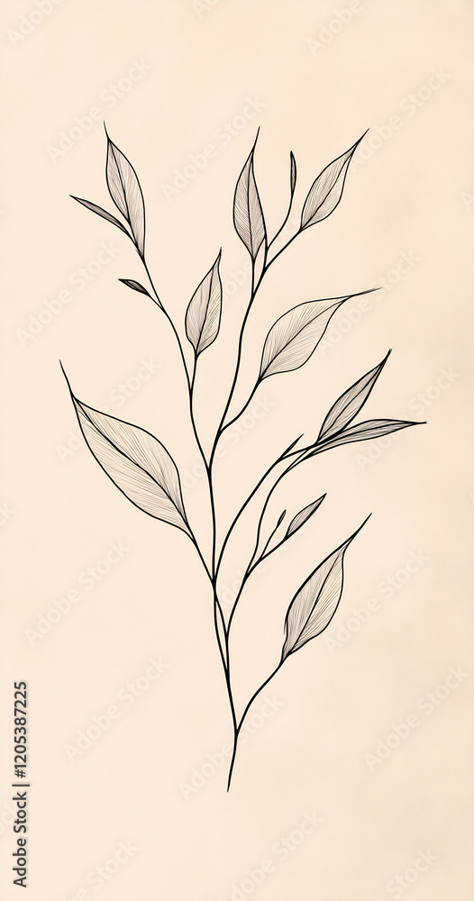 Fototapeta premium Delicate line art of plant leaves