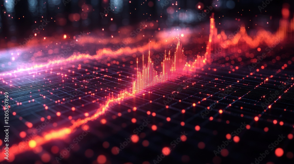 Fototapeta premium Abstract Data Visualization: Dynamic Red and Black Grid Representing Data Fluctuation and Technological Progress