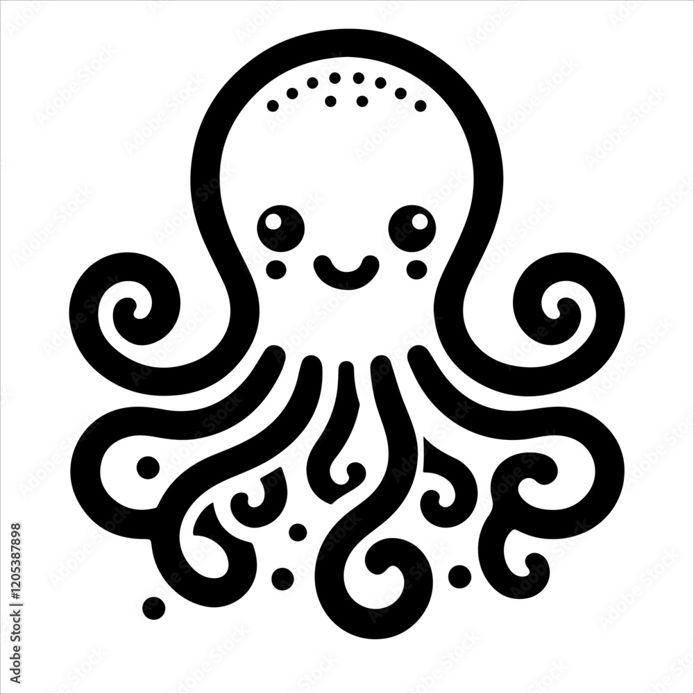 Octopus silhouette vector. Octopus log icon. Octopus symbol vector on a white background. Octopus silhouette vector. Octopus log icon. Octopus symbol vector on a white background.