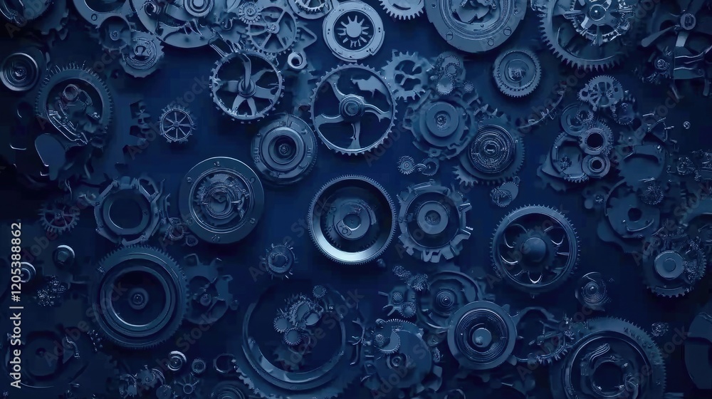 Intricate Dark Blue Gears Mechanical Interlocking System Intricate Dark Blue Gears Mechanical Interlocking System