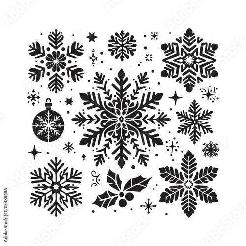 Snowflakes pattern icon. Set of snowflake silhouette vector on a white background
