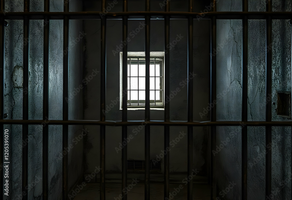 Dark Prison Cell with Small Window Image