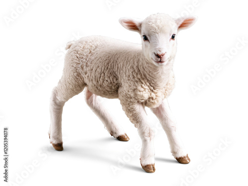 A baby lamb with a gentle expression, looking directly at the viewer, floating on a transparent background. photo