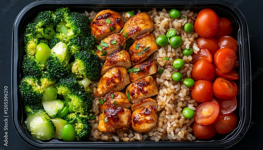 Colorful Healthy Meal Prep Box with Chicken and Vegetables Colorful Healthy Meal Prep Box with Chicken and Vegetables