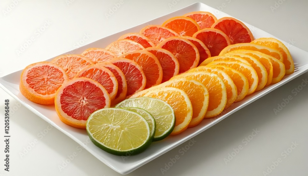 Colorful Citrus Fruit Display on White Plate Colorful Citrus Fruit Display on White Plate