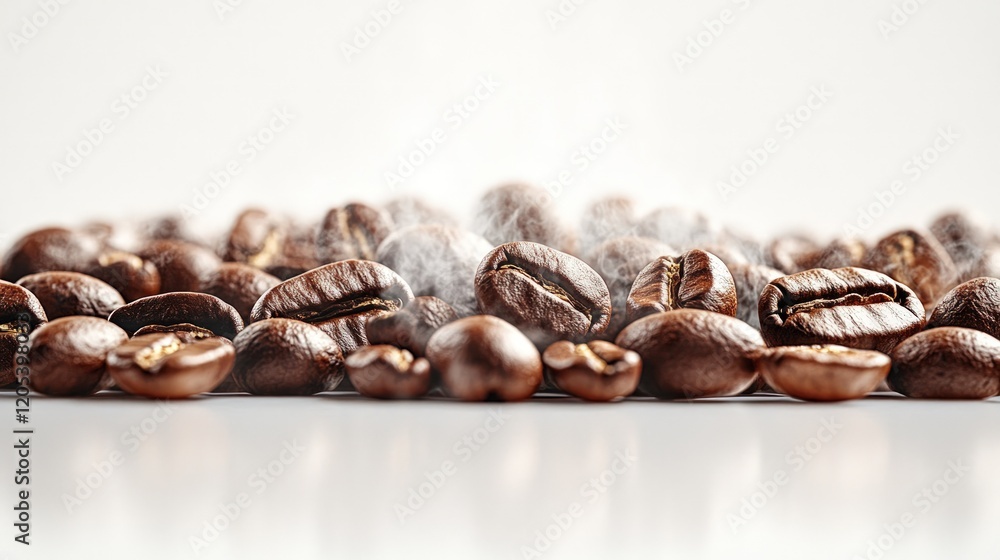 Fototapeta premium Steaming pile of roasted coffee beans.