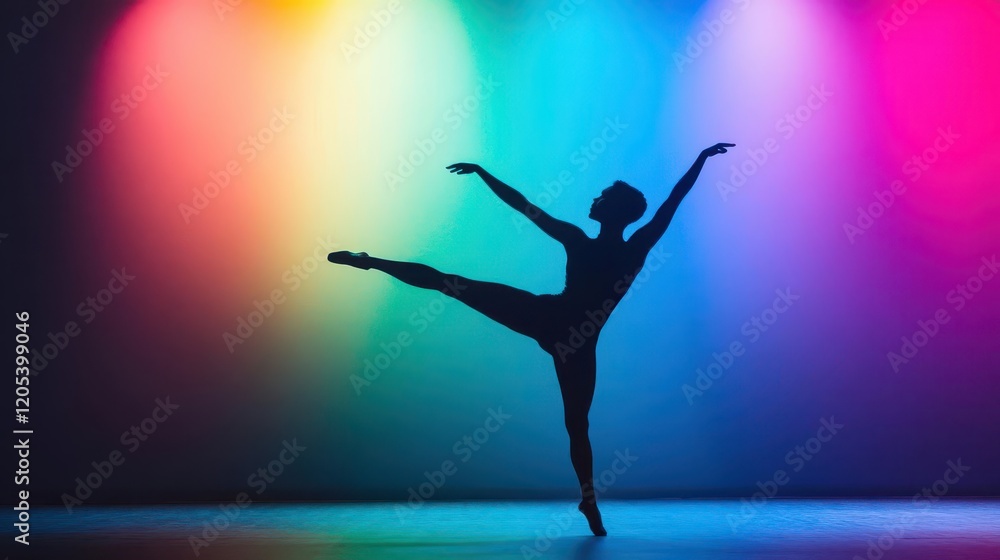 Fototapeta premium A dancers shadow performing against a brightly lit stage, elegant and dynamic composition