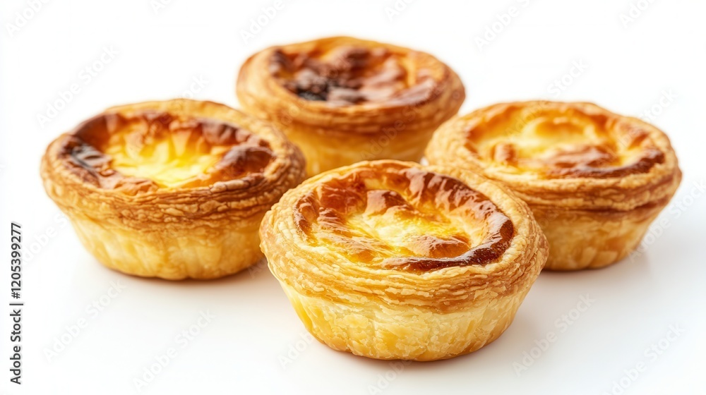 Four delicate pastry cups elegantly arranged on a pristine white surface, showcasing their refined design and inviting presentation. Four delicate pastry cups elegantly arranged on a pristine white surface, showcasing their refined design and inviting presentation.