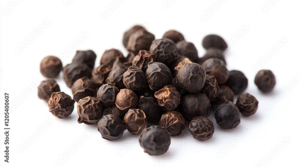 Obraz premium Arafed black pepper seeds scattered on a clean white surface, showcasing their rich color and unique texture for culinary use.
