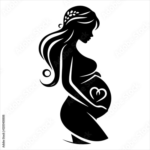 silhouette of a pregnant woman. Pregnant woman silhouette. A pregnant woman black icon on a white background