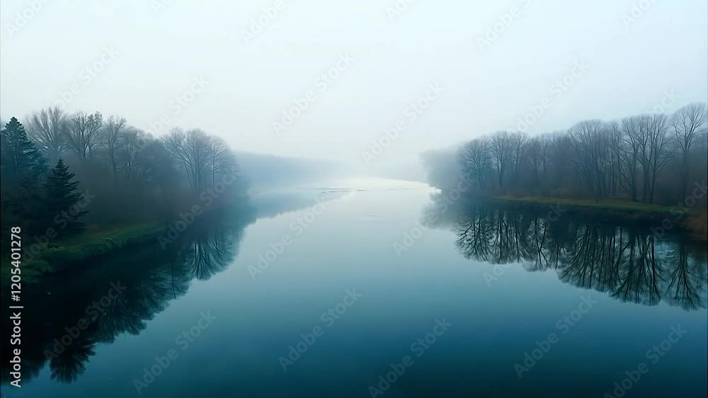 river in the fog, misty morning on the river river in the fog, misty morning on the river