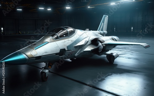 Futuristic Jet Fighter in Hangar