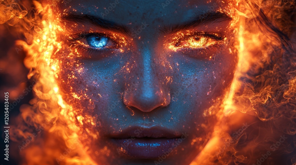 Fiery-eyed woman with dramatic lighting Fiery-eyed woman with dramatic lighting
