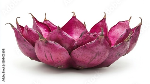 A vibrant pink fruit rests elegantly on a clean white surface, showcasing its natural beauty and inviting curiosity about its flavor and texture.