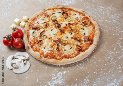 Pizza with chicken meat