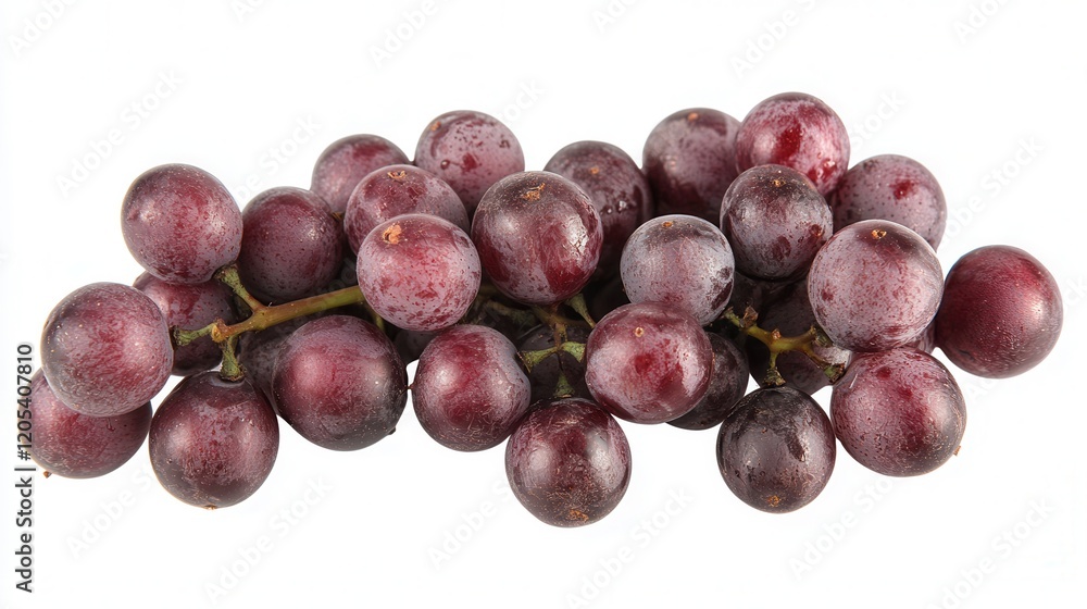 A cluster of ripe grapes displayed on a clean white background, highlighting their rich color and texture in a minimalist setting. A cluster of ripe grapes displayed on a clean white background, highlighting their rich color and texture in a minimalist setting.