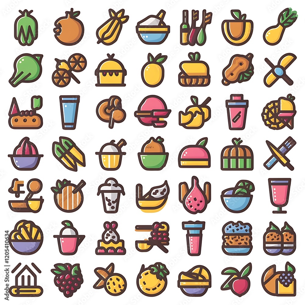 Set of 36 food and drink icons. Vector illustration Set of 36 food and drink icons. Vector illustration
