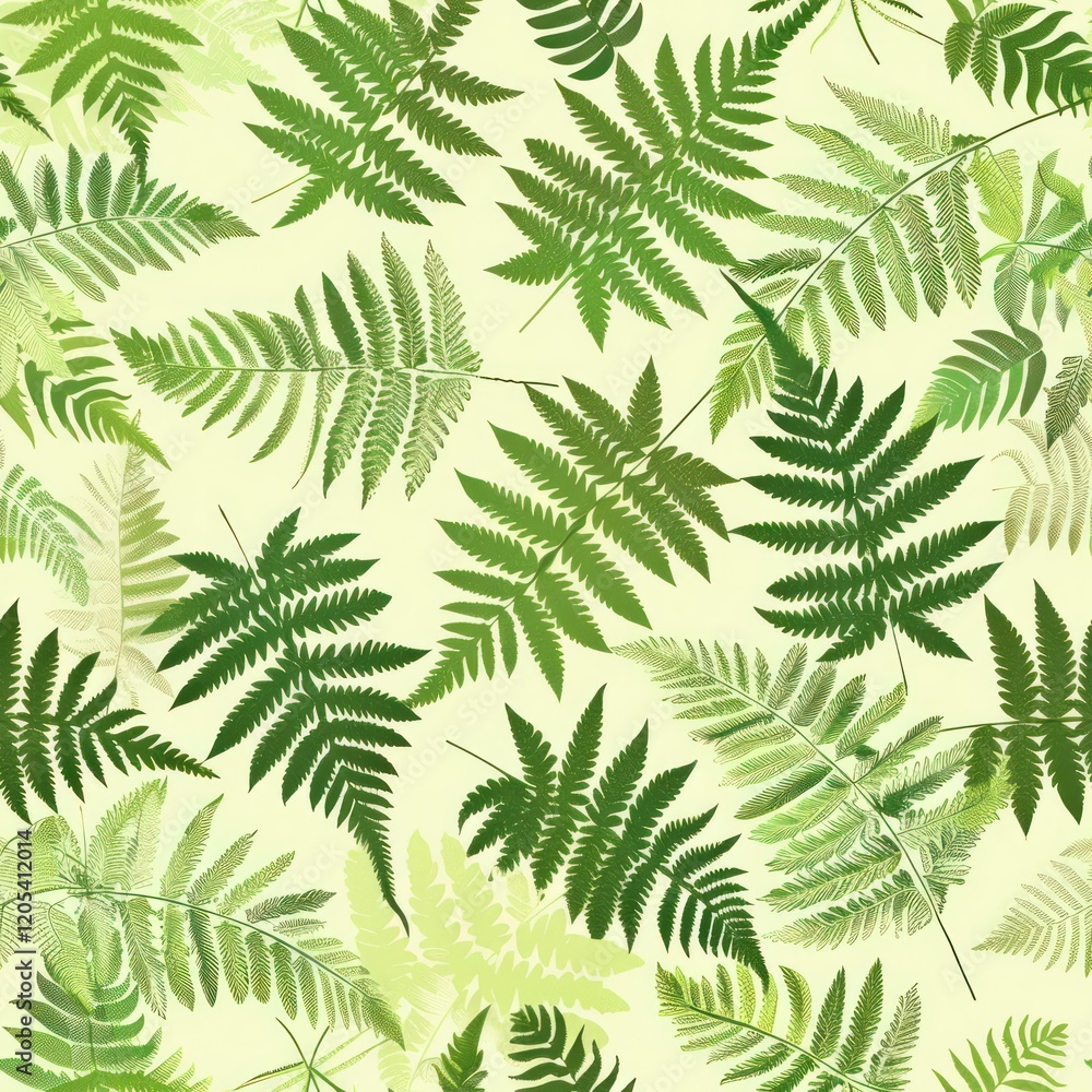 fern leaves illustration hand draw paint seamless pattern 2D art flat lay soft green fern leaves illustration hand draw paint seamless pattern 2D art flat lay soft green