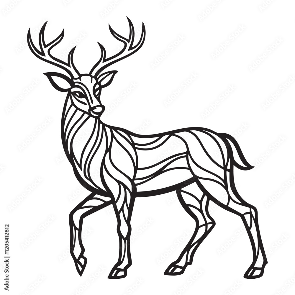 Fototapeta premium Graceful deer in sleek, abstract black line art silhouette on white