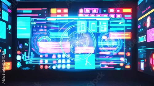 Dystopian Sci-Fi Cityscape with Reflective Surfaces and Digital Overload