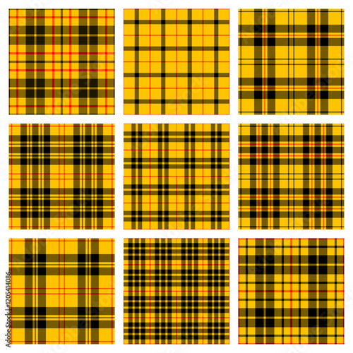 9 yellow tartan seamless vector pattern collection