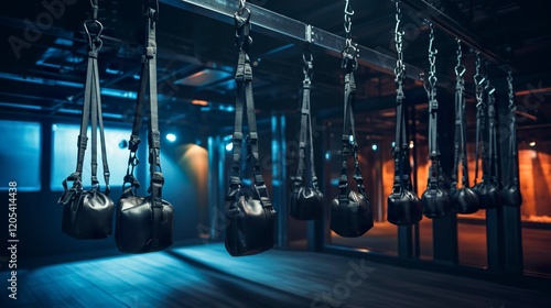 A photo of a row of suspension trainers hanging